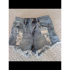 Almost Famous Jean Shorts Women's Size 0 Cut Off Distressed Shorts (354)